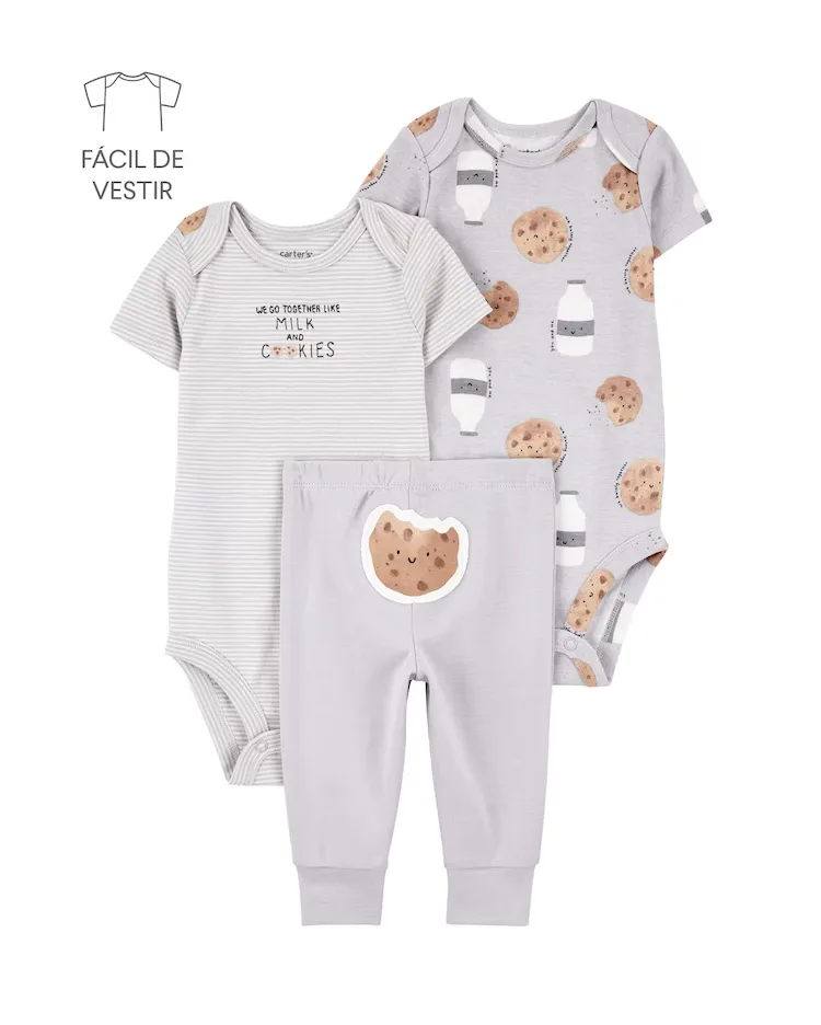 Conjunto longo bebê 3 peças cookies - cinza | Carter's