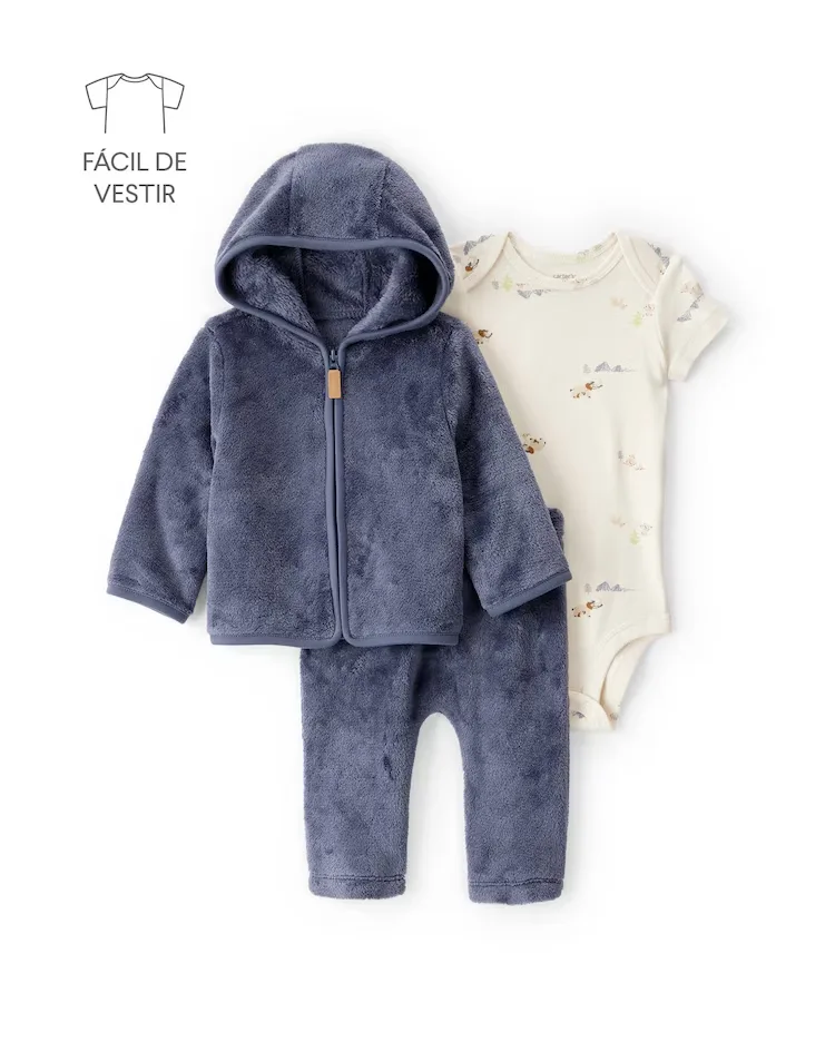 Conjunto longo bebê 3 peças pelúcia - multicor | Carter's