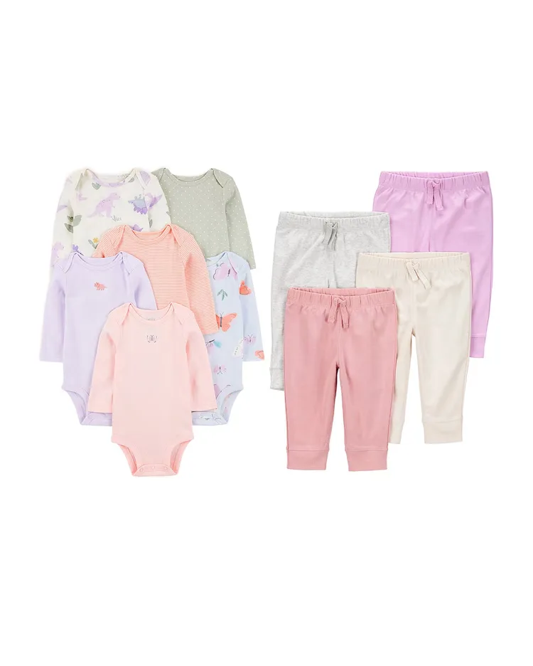 Conjunto Carter's bebê menina em algodão estampado 10 peças - Multicor