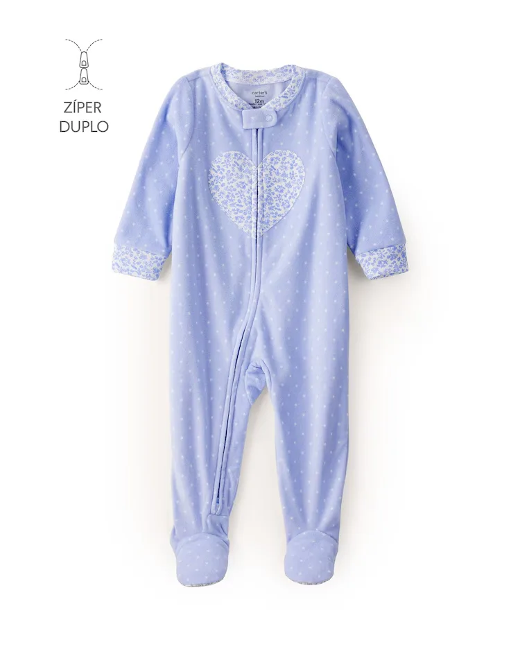 Macacão pijama bebê em fleece coração - azul | Carter's