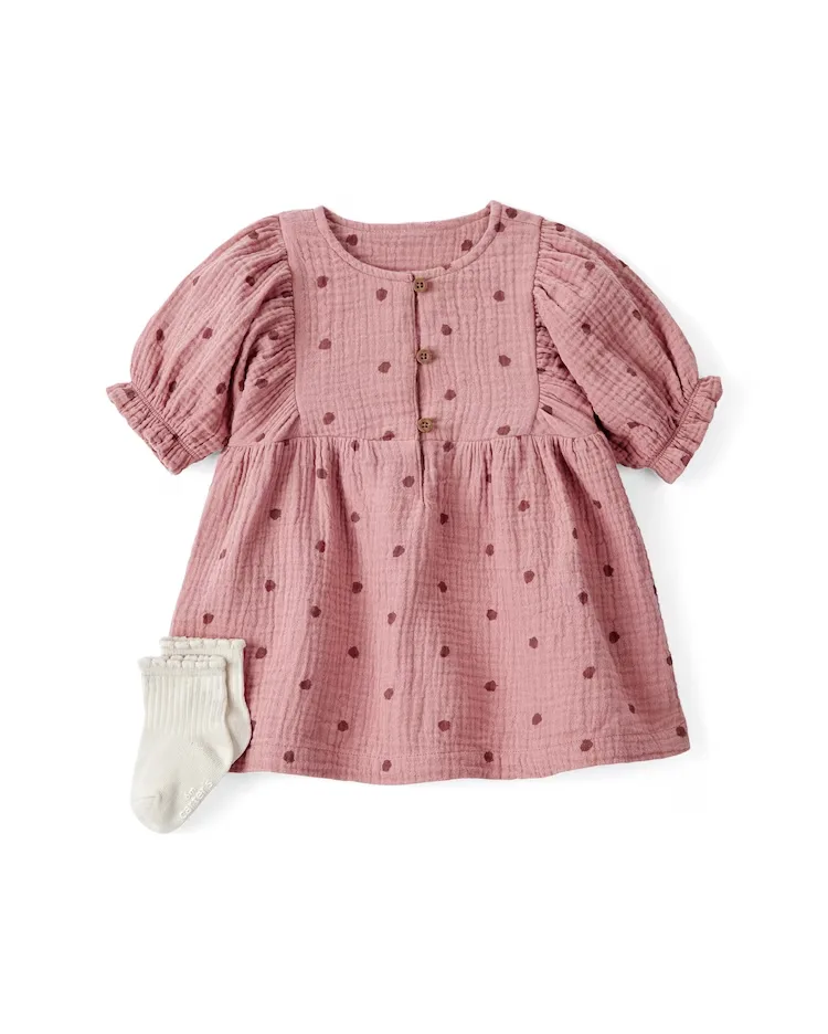 Vestido bebê texturizado com calcinha e par de meias - multicor | Carter's