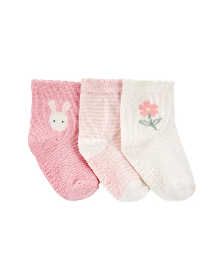 Kit meia bebê 3 pares coelhinho e flor multicor | Carter's