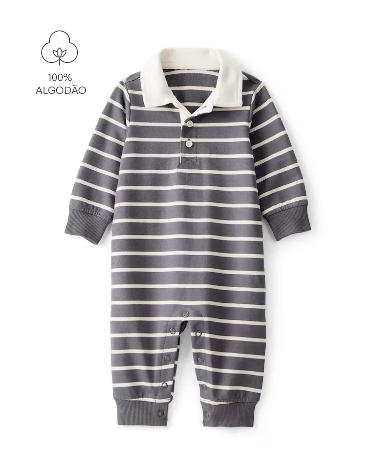 Macacão bebê listrado gola polo - cinza | Carter's